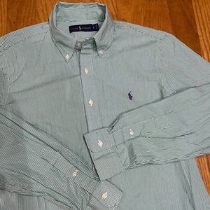 Ralph Lauren green stripe button down shirt Sz L